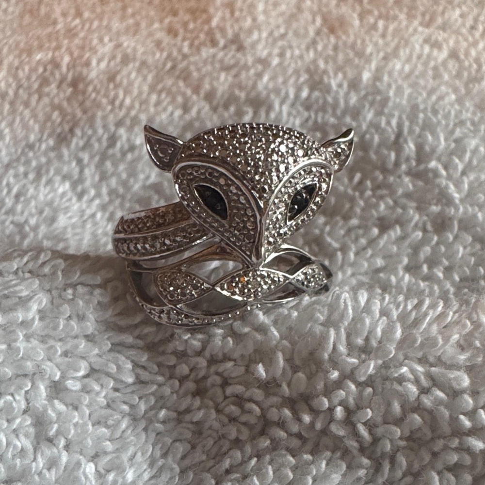 Kay Black/White Diamond Accent Fox Ring Sterling Silver